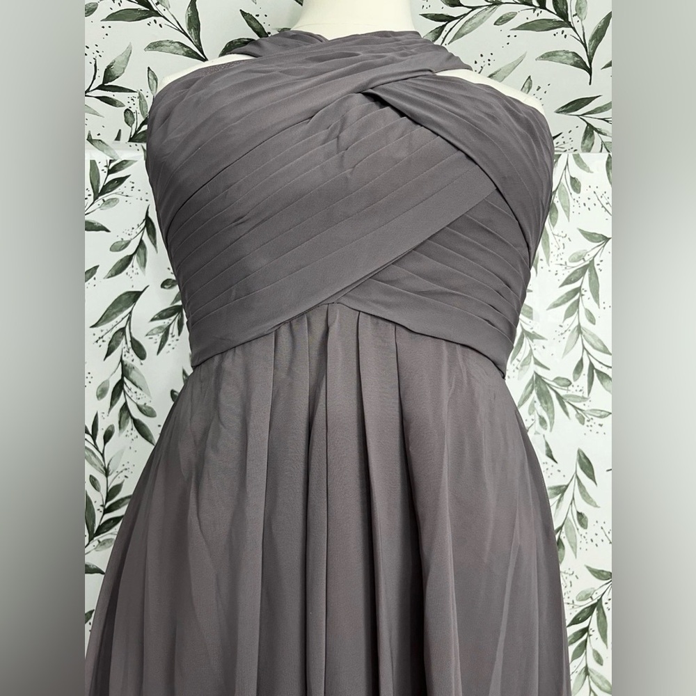 Grey A-Line Pleated Chiffon Prom Bridesmaid Formal Wedding Size L 12 Gown #2 New - Picture 5 of 16
